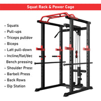 1441 Fitness Heavy Duty Squat Rack & Power Cage with Pull Up Bar and Lat Attachment J008 - Grey Color Frame