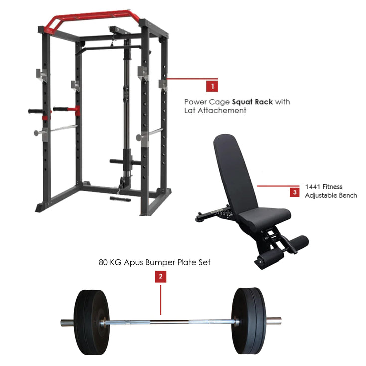 1441 Fitness Multi Function Squat Rack with 80 Kg Plates Set & Adjustable Bench