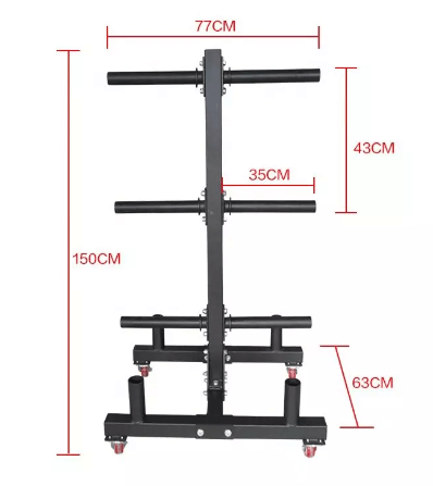 1441 Fitness Premium Weight Plate Rack with 4 Bar Holder & Wheels