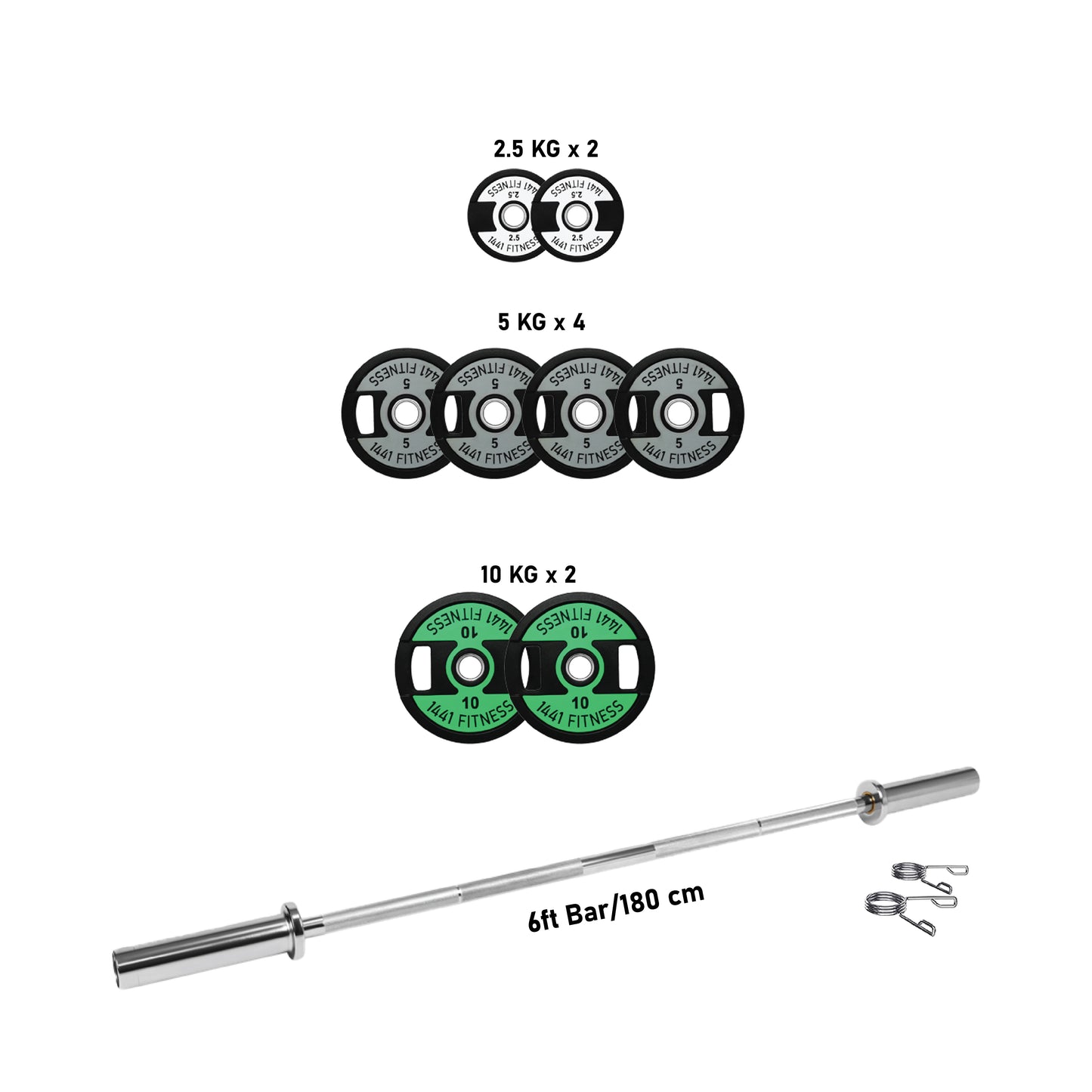 1441 Fitness 6 ft Olympic Barbell with Dual Grip Olympic Plates set | 60 Kg Set