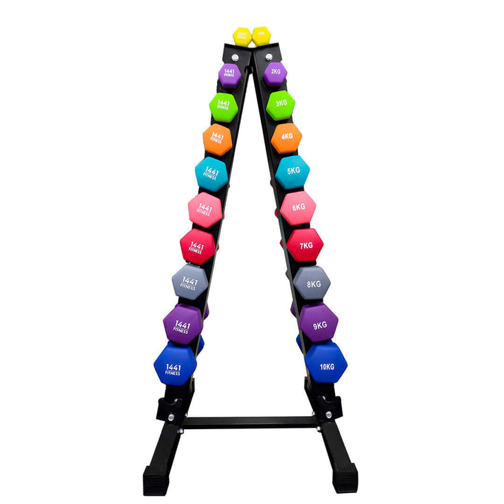 1441 Fitness Neoprene Dumbbells with Rack - 1 Kg to 10 Kg