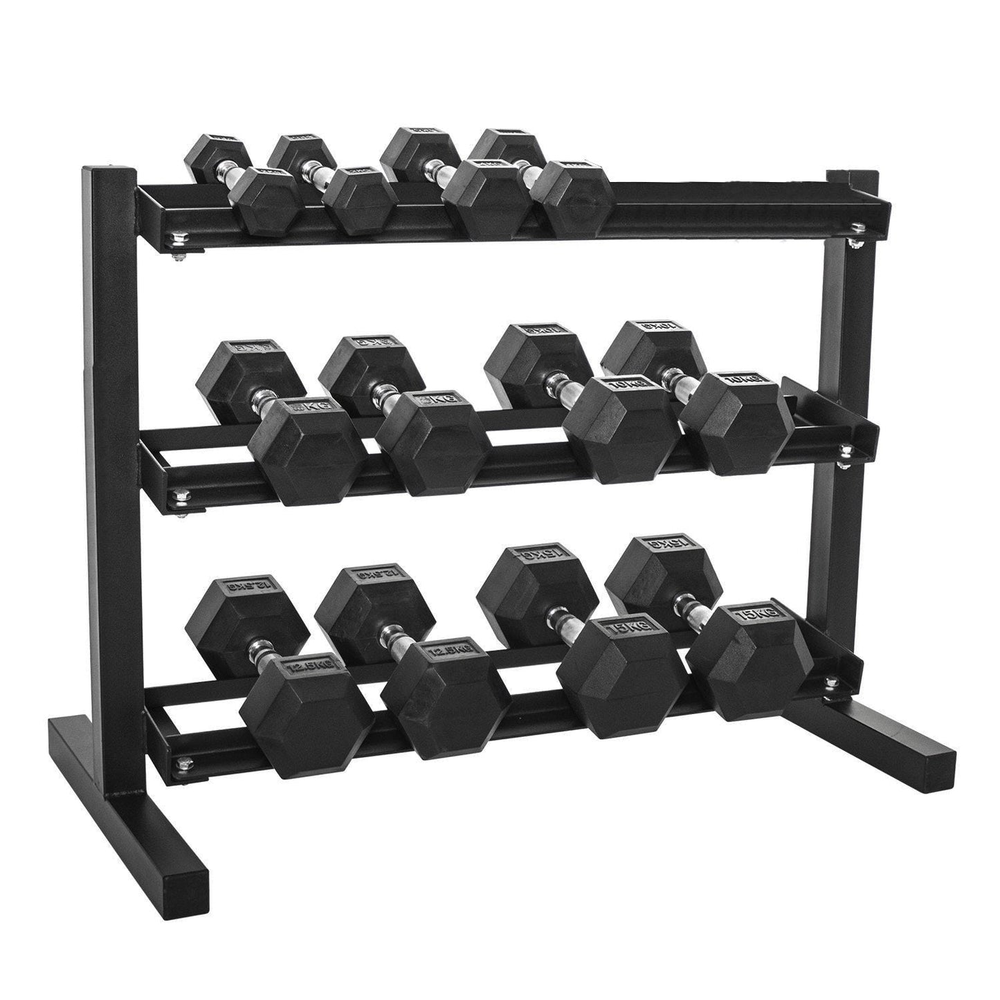 Combo Offer - Hex Dumbbell Set 2.5 Kg to 15 Kg with 3 Tier Rack + Flat Bench A0011