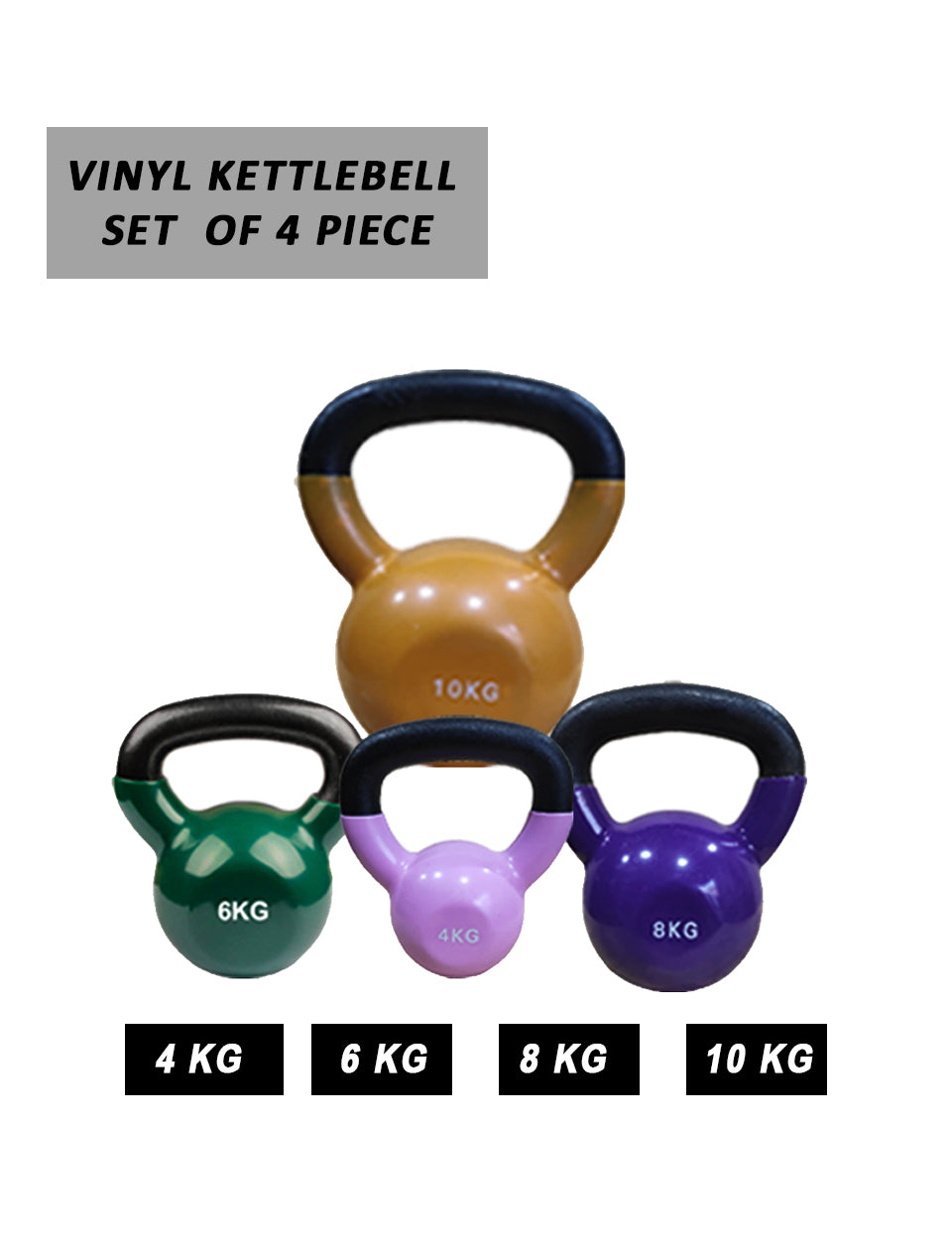 1441 Fitness Vinyl Kettlebell Set 4Kg to 10Kg (4 PCS Set )