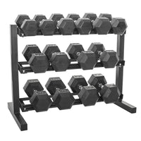 Combo Offer - Hex Dumbbell Set 2.5 Kg to 20 Kg with 3 Tier Dumbbell Rack and Flat Bench